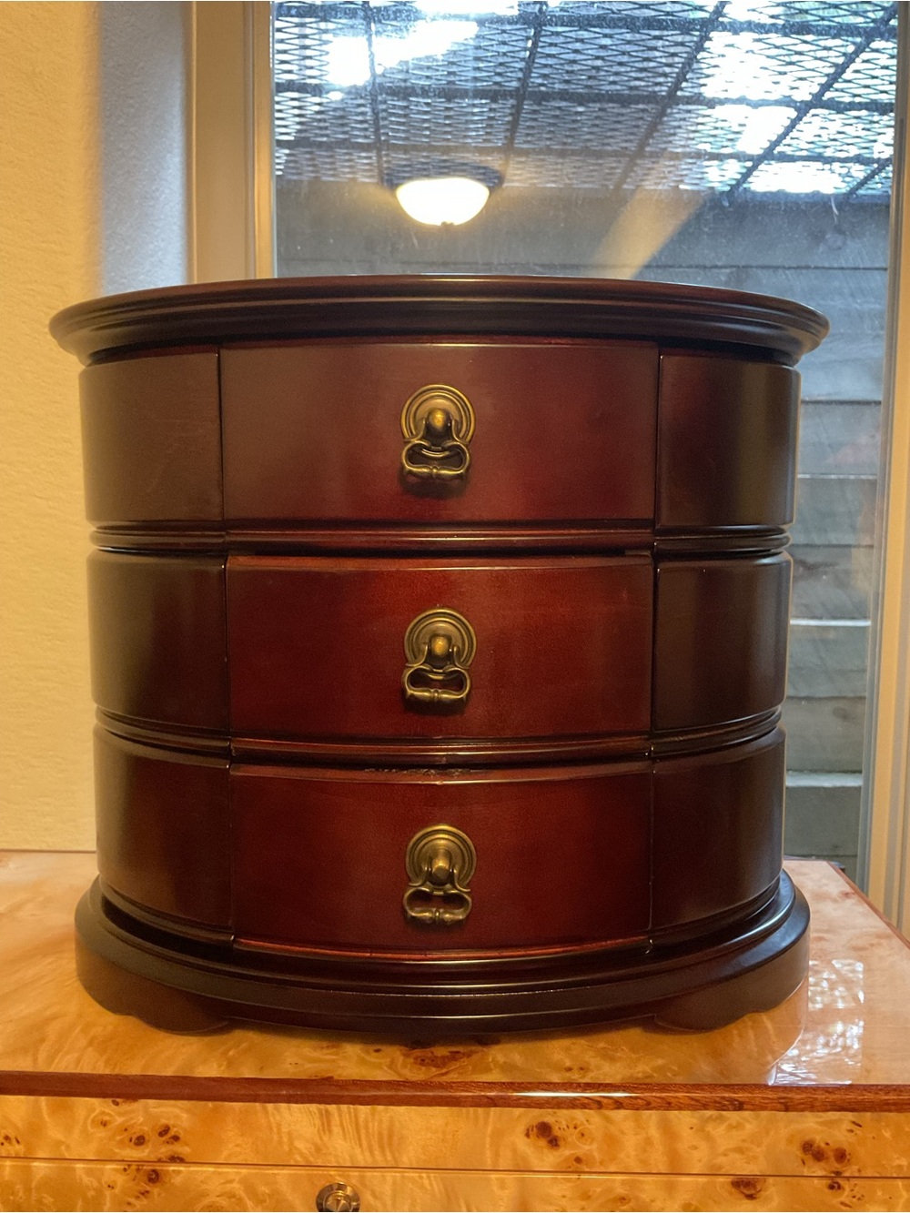 Bombay Dark Brown Three-Drawer Wooden Jewelry Chest with Brass Pulls